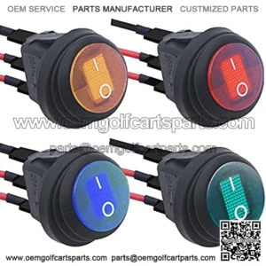 4Pcs Waterproof Rocker Toggle Switch 3pin 12V 20A ON/Off Blue Green Red Yellow LED Lighted Round SPST with Pre-soldered Wires 2 Position Switch for Car Auto Boat Trucks KCD1-8-101NW-4C-X