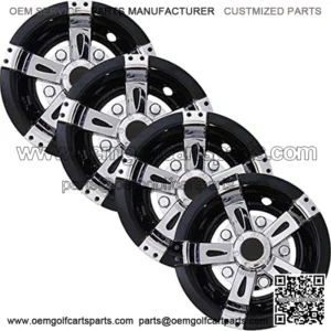 Golf Cart Hubcaps 8 inch Set of 4 Universal Golf Cart Wheel Covers in Brilliant Chrome and GloBlack Finish - Universal Fit for Carts with 8" Wheels