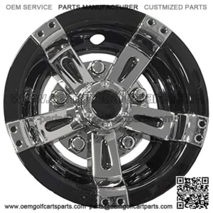 (Set of Four) 8 inch Maverick Golf Car Wheel Covers (Chrome & Black)