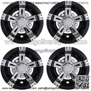 Golf Cart 8" Vegas Chrome/Black Wheel Covers Hub Caps Set of 4