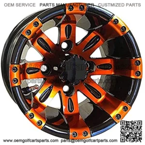 10?? Golf Cart Wheel, Black/Orange Rim & Center Cap, 10x7 ET-25