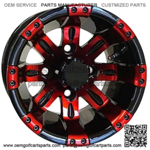 10" Golf Cart Wheel, Black/Red Rim & Center Cap, 10x7 ET-25