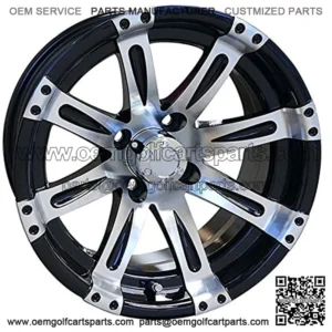 14" Golf Cart Wheel, Machined/Black Rim & Center Cap, 14x6 ET-0