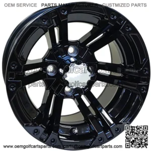 RX334 Gloss Black w/ Chrome Center Cap 12x7 ET-25 Golf Cart Wheel