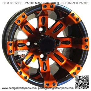 10" Golf Cart Wheel, Black/Orange Rim & Center Cap, 10x7 ET-25
