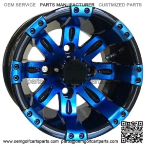 10" Golf Cart Wheel, Black/Blue Rim & Center Cap, 10x7 ET-25