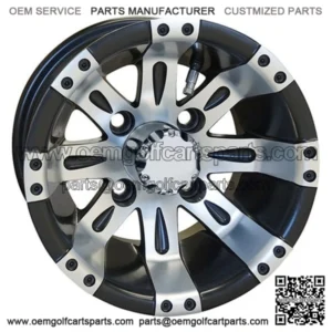 10" Golf Cart Wheel, Machined Matte Black Rim & Center Cap, 10x7 ET-25