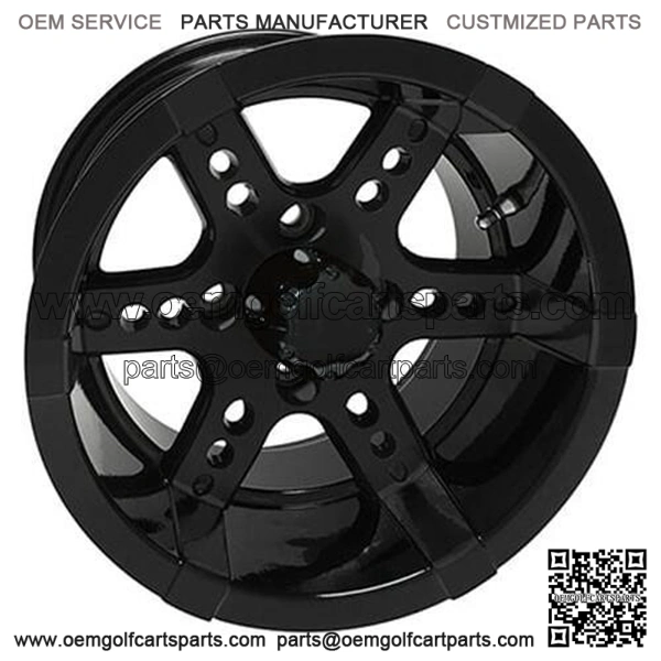 14" Golf Cart Wheel, RX262, Black w/ Center Cap, 14x7 ET-25