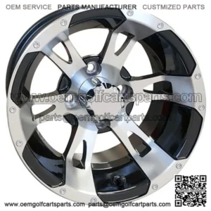 12" Golf Cart Wheel, Machined/Black & Center Cap, 12x7 ET-25