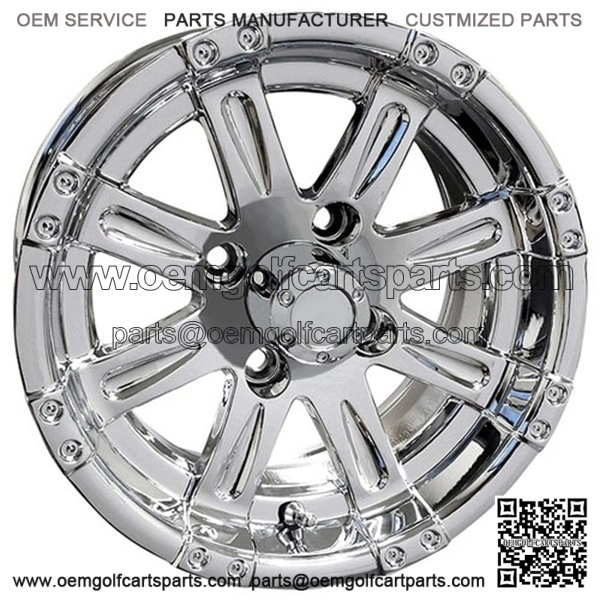 12" Golf Cart Wheel, Chrome Rim & Center Cap, 12x6 Centered