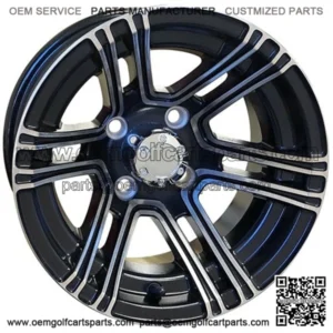 12" Golf Cart Wheel, Machined/Black Rim & Center Cap, 12x7 ET-30