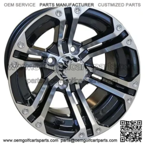 12" Golf Cart Wheel, Machined/GloBlack & Center Cap, 12x7 ET-25