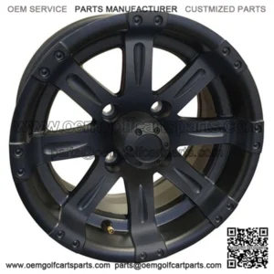 12" Golf Cart Wheel, Matte Black Rim & Center Cap, 12x6 Centered