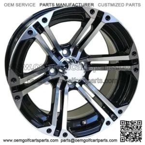 14" Golf Cart Wheel, Machined/Black Rim & Chrome Center Cap, 14x7 ET-25
