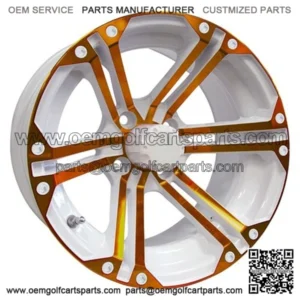 14" Golf Cart Wheel, White/Orange Rim & Center Cap, 14x7 ET-25