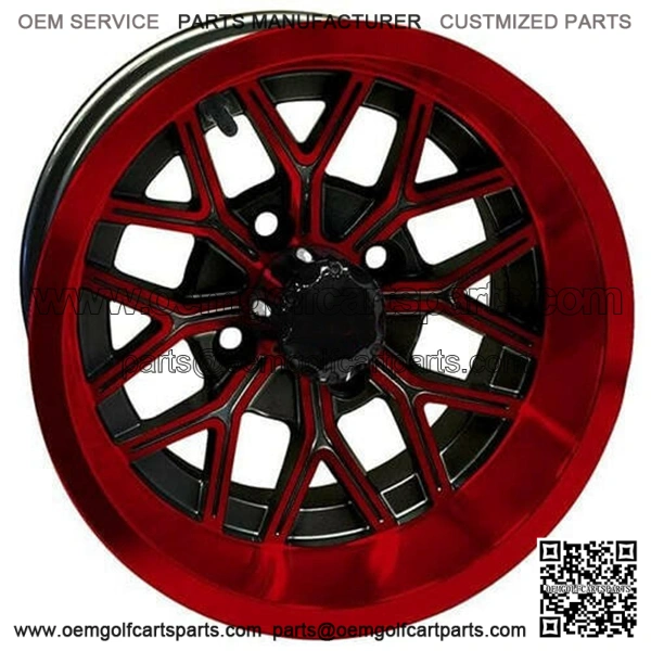 12" Golf Cart Wheel, GloBlack/Red Rim, 12x6 ET-10