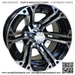 12" Golf Cart Wheel, Machined/GloBlack Rim & Chrome Center Cap, 12x7 ET-25