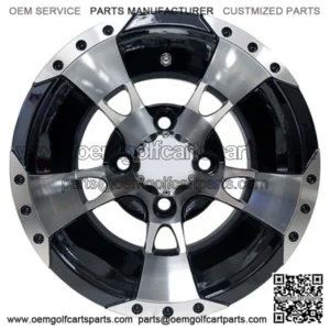 10" Golf Cart Wheel, Machined/Black Rim & Center Cap, 10x7 ET-25