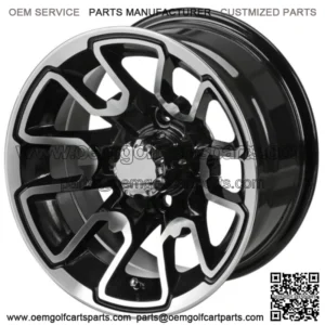 Revenge 12" Tombstone Black & Machined Golf Cart Wheel 3:4 Offset