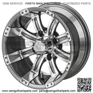 Revenge 12" Casino Gun Metal Gray & Machined Golf Cart Wheel 3:4 Offset