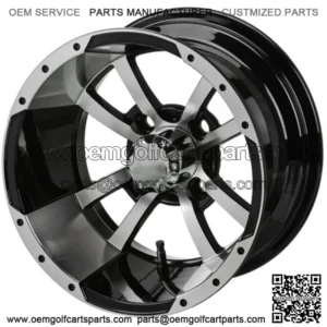 Revenge 14x7 Maltese Cross Black & Machined Golf Cart Wheel 3:4 Offset