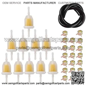 10 pcs 1/4" Fuel Filter + 5 Feet 1/4 Inch Fuel Line + 20 pcs Clamps Gas Inline Fuel Filters for Small Engines Golf Cart Moped Scooter Motorcycle Mni Bike Lawn Mower Weedeater Generators