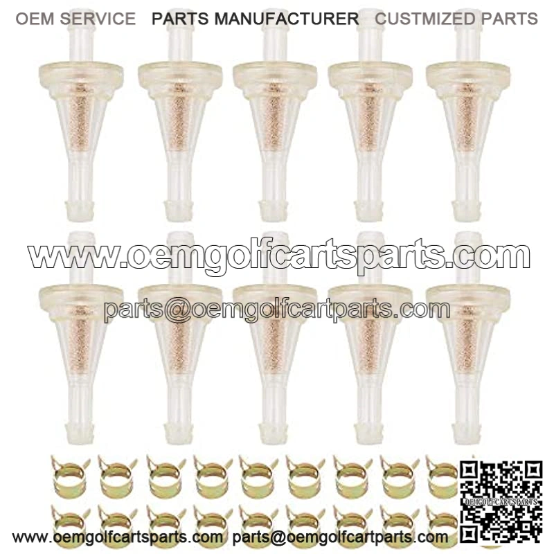10pcs Clear Inline ATV Fuel Filter 1/4" Compatible with 81-0221 Fuel Filter Snowmotor Scooter UTV Golf Cart Quad EZGO kawasaki 40-70 Micron