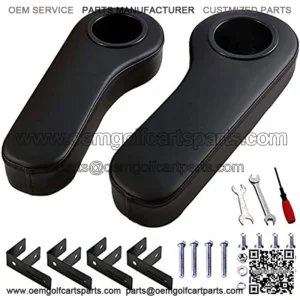 Golf Cart Armrest with Cup Holder for EZGO Club Car Yamaha - Upgrade Support Frame/No Drilling Required - Black/Beige/Gray