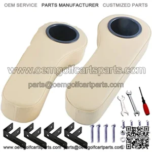 Golf Cart Armrest with Cup Holder for EZGO Club Car Yamaha - Upgrade Support Frame/No Drilling Required - Black/Beige/Gray