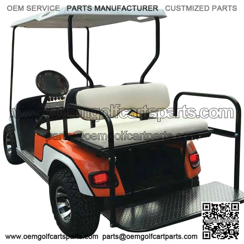 Golf Cart Rear Seat Kit - OFF WHITE (matches factory seat color) - Flip Seat w/ Cargo Bed & FREE Grab Bar