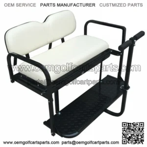 Yamaha G14 / G16 / G19 / G22 Golf Cart Rear Seat Kit - IVORY (Matches Factory front seats) - Flip Seat w/ Cargo Bed & FREE Grab Bar