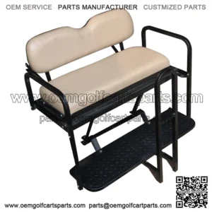 RXV Golf Cart Rear Seat Kit - Stone/Beige (Matches Factory front seats) - Flip Seat w/ Cargo Bed & FREE Grab Bar