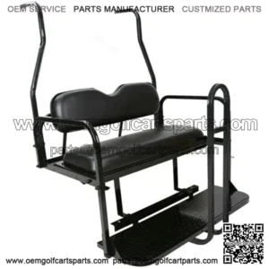 Black Golf Cart Rear Flip Folding Seat Kit Compatible with 2000-2013 Club Car DS Models w/Extra Grab Bar w/Roof Support - You Will Receive (3) Packages Separately