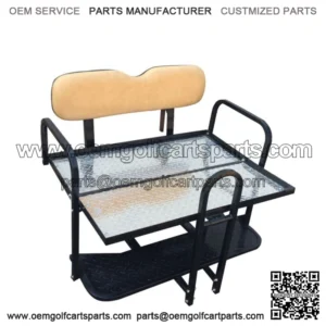 Rear Flip Seat Kit for EZGO Golf Cart TXT model (Tan) with Grab Bar Handle.
