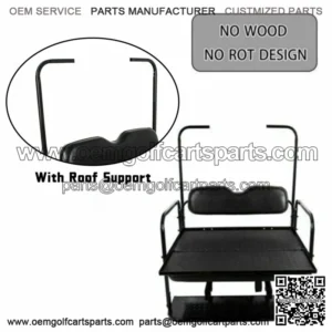 Fit EZGO TXT Golf Cart 1995+ Flip Folding Rear Back Seat with Roof Support Black