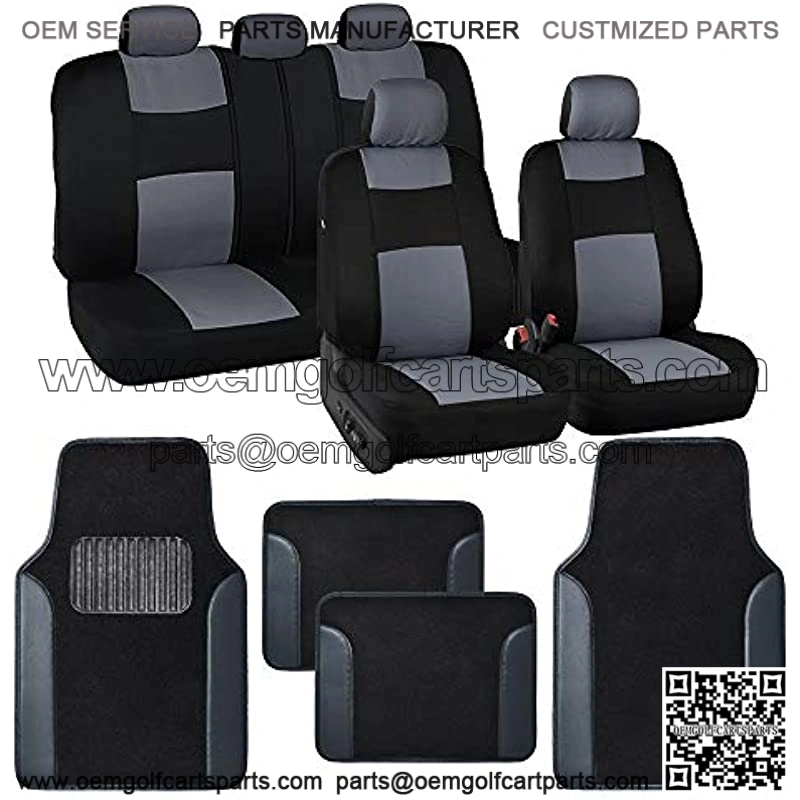 Combo Car Seat Covers (2 Front 1 Bench) Auto Carpet Floor Mats (4 Set) with Heavy Protection Sleek Graphic Two Tone Fresh Design All Protective - Gray Accent