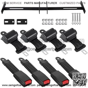 Golf Cart Seat Belt Kit 4 Passengers (2+2), Universal Seat Belts Kit, Retractable Golf Cart Seat Belts Fits 4-Seats Golf Car for EZGO, Yamaha Club Car