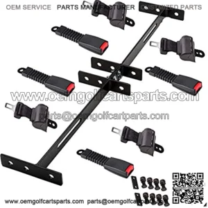 Universal 4 Passenger Retractable Seat Belts and Bracket Kit for Club Car,EZGO Yamaha etc. Golf Cart