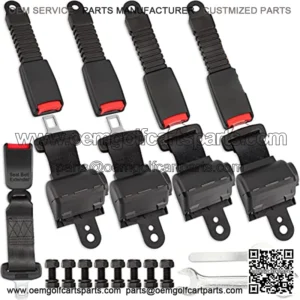 Golf Cart Seat Belts Kit, 4pcs Universal Retractable Front and Rear Golf Cart Seat Belt Kit with 1pcs Seat Belt Extender for EZGO, Yamaha, Club Car