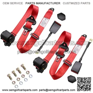 2 Set Universal 3pt Adjustable Retractable Lap Suitable for Modification Belts Kit for Go Kart,Club Golf Cart,Van,UTV,VR, Buggies, Minivan,Pickup and Truck - Red