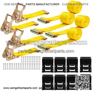 Wheel Chock Tie Down Kit (1,986lb Break Strength) Heavy Duty Trailer Tire Straps System for ATV, UTV, Lawn Mower & More - Ratchet Tie Downs Accessories with E Track for Four Wheeler