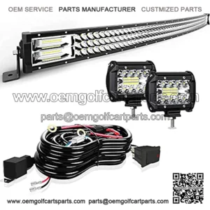 Led Light Bar Curved 50 Inch 684W Triple Row Flood Spot Combo Beam Led Bar W/2Pcs 4 Inch 60W Off Road Driving Fog Lights with Wiring Harness-3 Leads for Trucks Jeep Ford Polaris ATV Boats