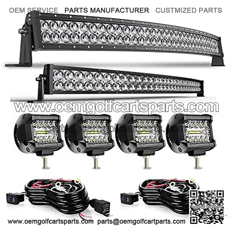 DOT 5D Curved LED Light Bar 52 Inch 300W&32 Inch 180W Light Bar Flood Spot Combo Beam+4X 4 Inch Led Pods Working Light with Wiring Harness Kits for Jeep JK Wrangler ATV UTV Truck-2 Years Warranty