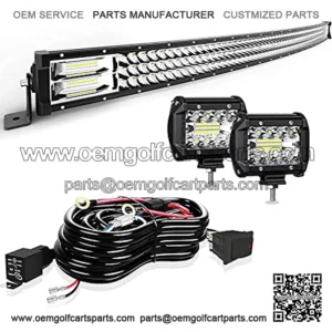 Led Light Bar Curved 50 Inch 684W Triple Row Flood Spot Combo Beam Led Bar W/2Pcs 4 Inch 60W Off Road Driving Fog Lights with Wiring Harness-3 Leads for Trucks Jeep Ford ATV Boats