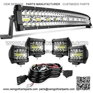 DOT 32/30 Inch Curved Tri Row Led Light Bar Offroad Spot Flood Combo Beam w/4" Pods Cube Driving Fog Lights On Bumper Grill Windshield Roof for Truck Ranger Truck Boat ATV UTV