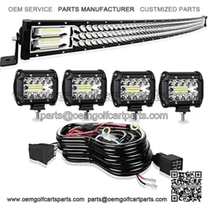LED Light Bar TURBO SII 52 Inch 711W Curved Triple Row Spot Flood Combo Offroad Driving Light + 4Pcs 4 Inch 60W Led Fog Lights w/3-Leads Wiring Kits for Trucks Jeep Pickup ATV UTV Polaris Boats