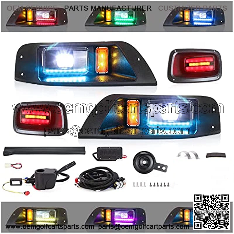 Golf Cart Deluxe Light Kit for 12-48V EZGO TXT, APP Control LED Light kit with Daytime Running Light and RGB Multi-Color Strip Neon Light Complete Light Kit