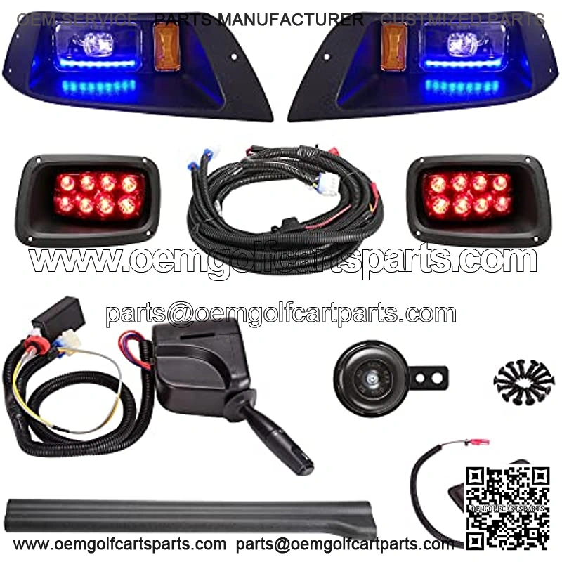 Golf Cart Deluxe LED Headlight Taillight Light Kit for EZGO TXT, RGB Daytime Running Light Low High Beam Turn Signal Brake Pad Hazard Light Function