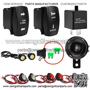 Turn Signal Kit, UTV ATV SXS Rocker Switch Turn Signal Light Horn Flasher Relay Kit Compatible with Golf Cart, Dirt Bike, Polaris, Pioneer, Can-Am, Kawasaki, Arctic Cat Universal Street Legal Kit