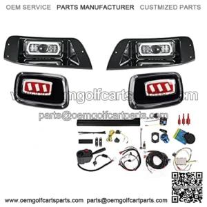 Deluxe Plus LED Light Kit Fit EZGO TXT 1996-2013 Gas and Electric Golf Cart 20A DC Converter USB Charging Socket Low/High Beam DRL Delay Relay Brake Switch